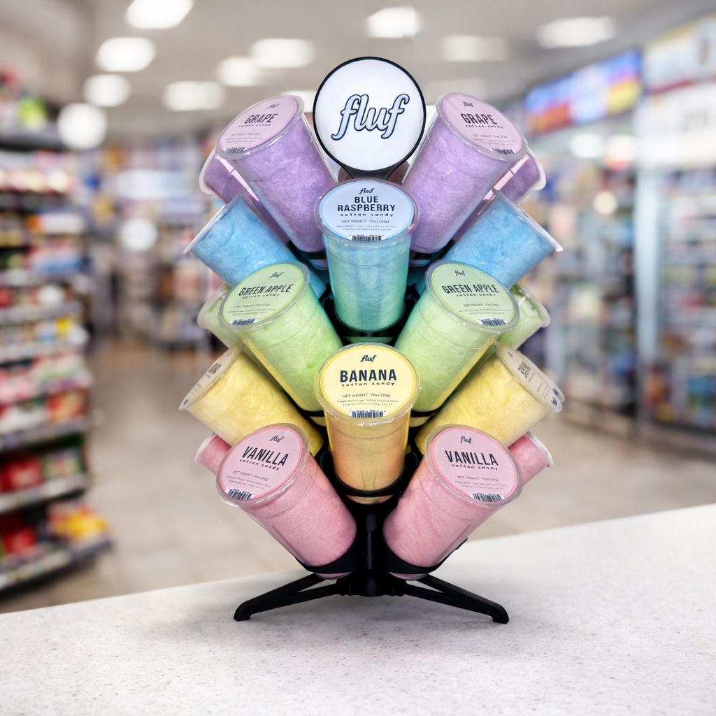 Fluf Cotton Candy floor display in store